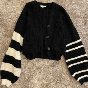 Black and White Button Cardigan with Bell Sleeves